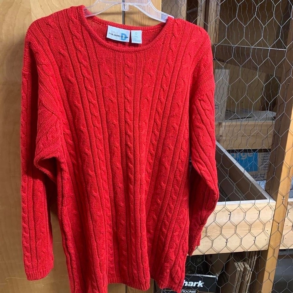 VINTAGE KNITTED Women's size LARGE Paul Harris design Red cable knit sweater